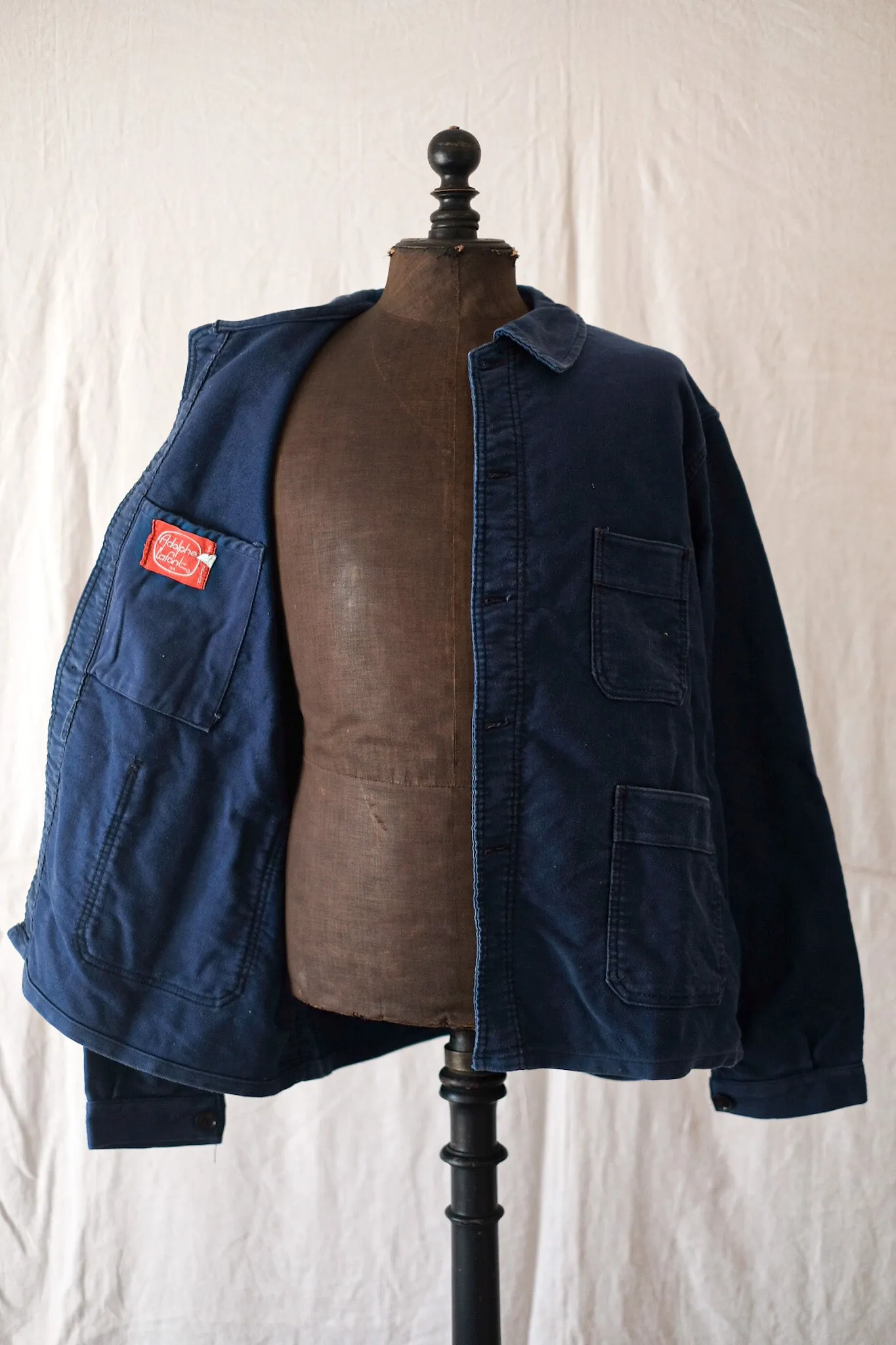 [~ 50's] Veste de travail de moleskin bleu vintage française 