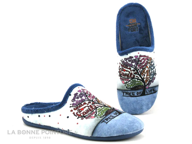 Achat chaussures CM Confort Femme Pantoufle Chausson, vente CM Confort Bleu - Arbre de vie - Pantoufle mule Femme