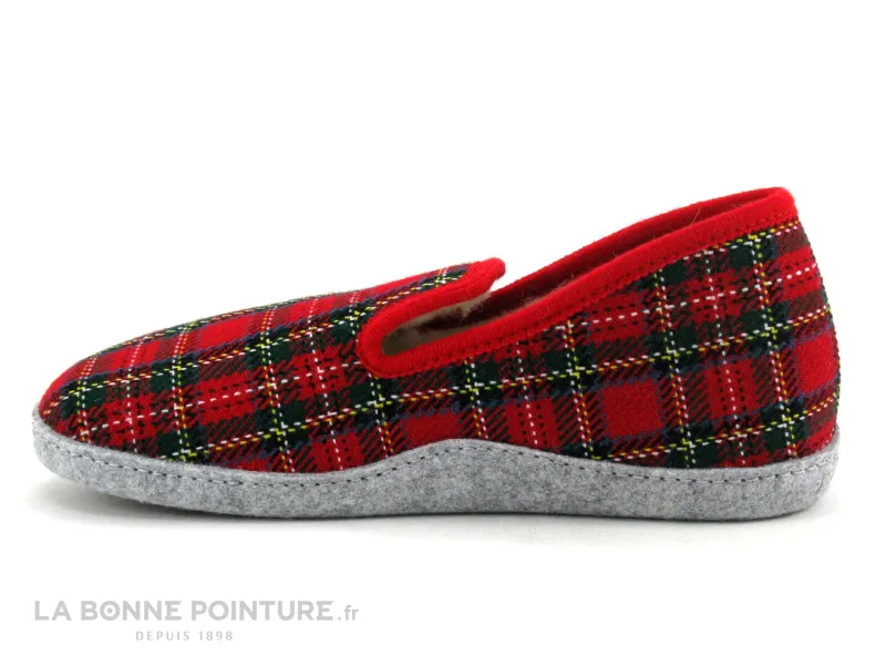 Achat chaussures CM Confort Homme Pantoufle et Chausson, vente CM Confort 20236 Glasgow - Ecossais rouge - Feutre gris - Chausso