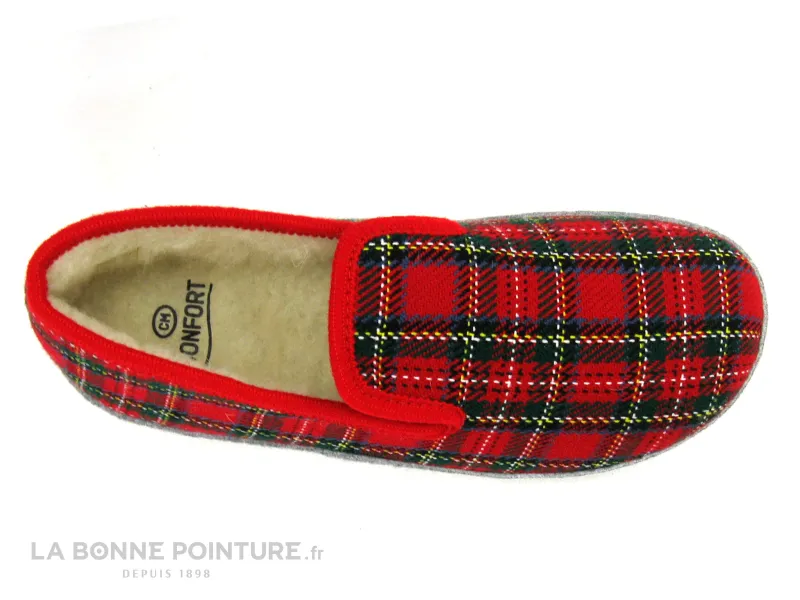 Achat chaussures CM Confort Homme Pantoufle et Chausson, vente CM Confort 20236 Glasgow - Ecossais rouge - Feutre gris - Chausso