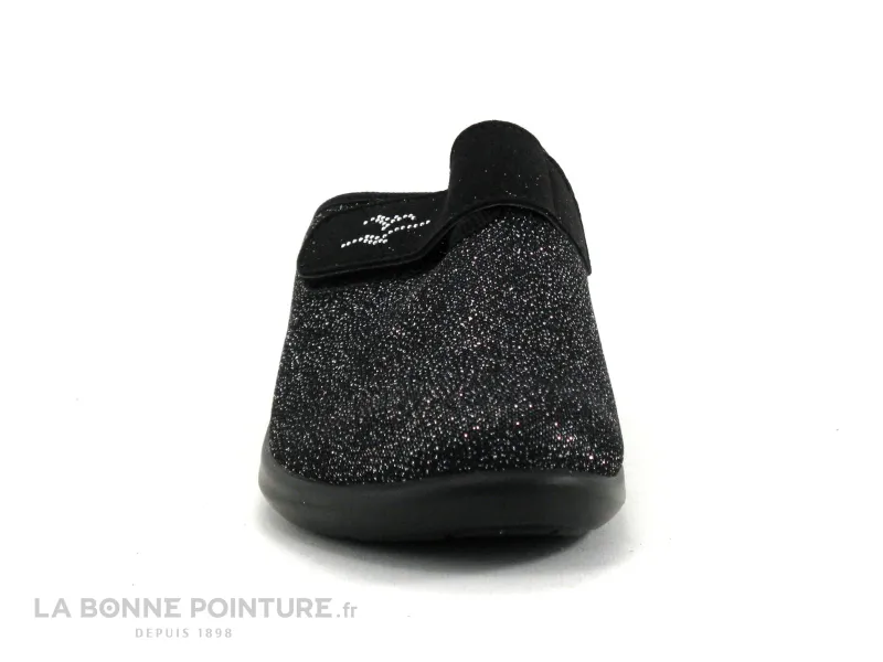 Achat chaussures Fly Flot Femme Pantoufle Chausson, vente Fly Flot FAUILLY Noir - Paillettes argent - Pantoufle sabot avec scrat