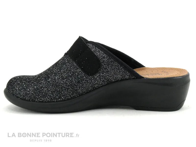 Achat chaussures Fly Flot Femme Pantoufle Chausson, vente Fly Flot FAUILLY Noir - Paillettes argent - Pantoufle sabot avec scrat