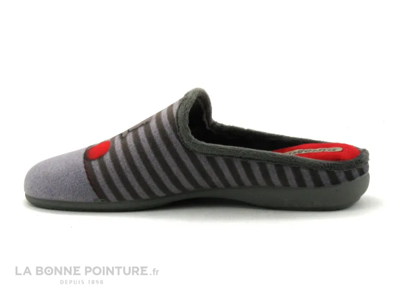 Achat chaussures Koyuk Dinamic Femme Pantoufle Chausson, vente Koyuk Dinamic 701-127 gris rayures - Chat et balle - pantoufle Mu