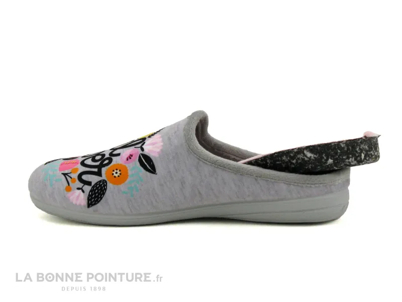 Achat chaussures La Maison de L'Espadrille Femme Pantoufle Chausson, vente Maison Espadrille 6510 Gris - GIRL POWER - Panto