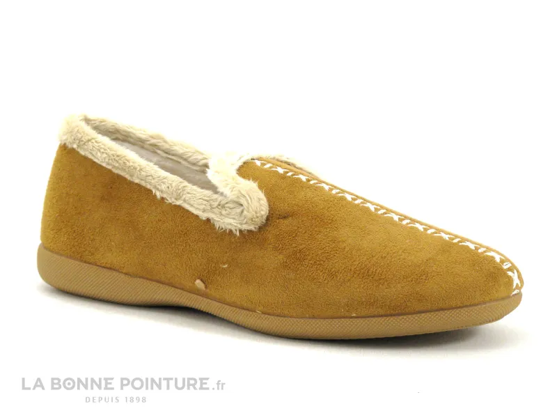 Achat chaussures Ouf ! Femme Pantoufle Chausson, vente Ouf MUSOIR Camel - Lisere fourrure beige - Chausson souple Femme