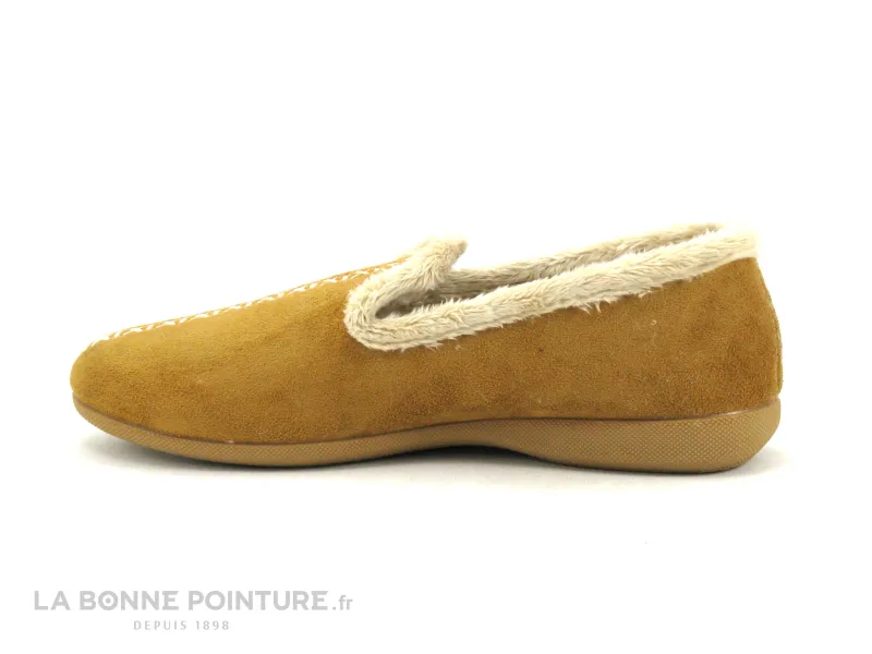 Achat chaussures Ouf ! Femme Pantoufle Chausson, vente Ouf MUSOIR Camel - Lisere fourrure beige - Chausson souple Femme