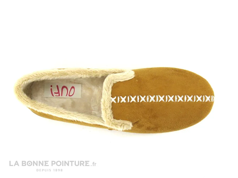 Achat chaussures Ouf ! Femme Pantoufle Chausson, vente Ouf MUSOIR Camel - Lisere fourrure beige - Chausson souple Femme