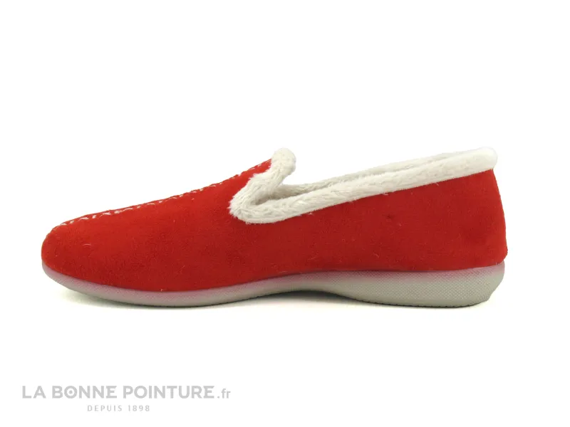 Achat chaussures Ouf ! Femme Pantoufle Chausson, vente Ouf MUSOIR Rouge - Lisere fourrure beige - Chausson Femme - Semelle soupl