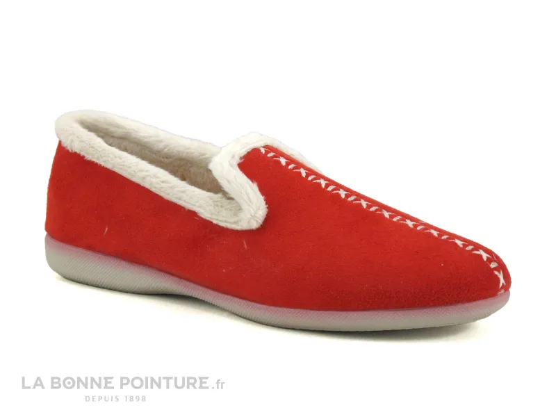 Achat chaussures Ouf ! Femme Pantoufle Chausson, vente Ouf MUSOIR Rouge - Lisere fourrure beige - Chausson Femme - Semelle soupl