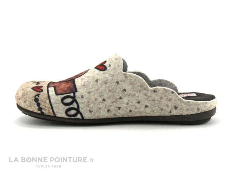 Achat chaussures Ouf ! Femme Pantoufle Chausson, vente Ouf tempo TEXIEN Marron Beige - Chien I love You - Pantoufle