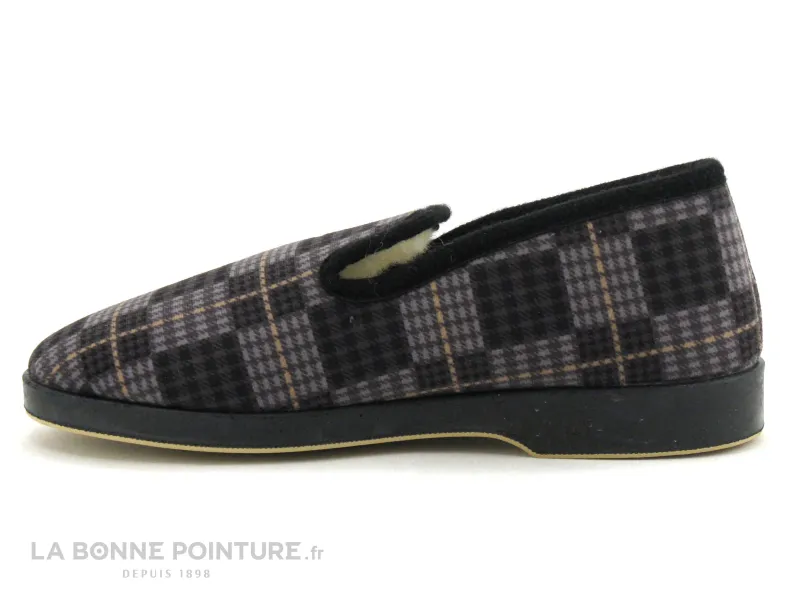 Achat chaussures Ouf ! Homme Pantoufle et Chausson, vente Ouf CIVOIRE Noir Gris - Carreaux - Charentaise Homme interieur laine