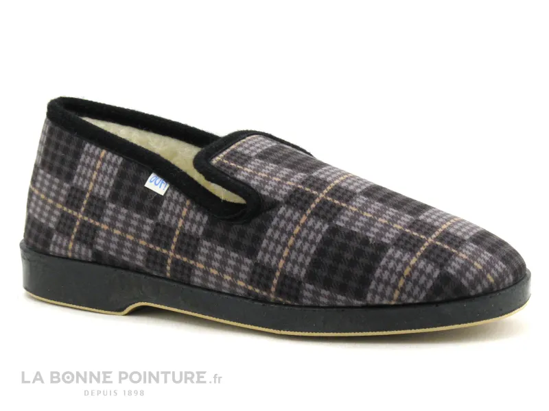 Achat chaussures Ouf ! Homme Pantoufle et Chausson, vente Ouf CIVOIRE Noir Gris - Carreaux - Charentaise Homme interieur laine