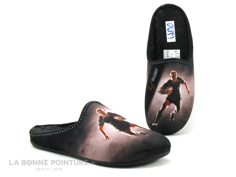 Achat chaussures Ouf ! Homme Pantoufle et Chausson, vente Ouf - Pantoufle Homme avec joueur de rugby - Noir - Marron