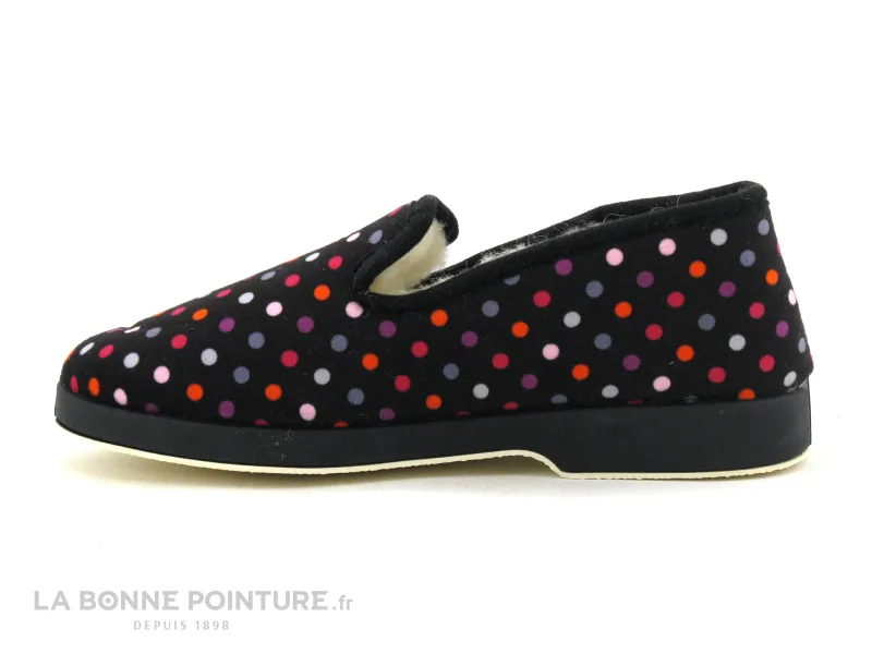 Achat chaussures Saez Femme Pantoufle Chausson, vente Saez CADETE fuxia noir - Pois multicolores - Charentaise femme