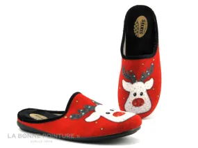 Achat chaussures Selkis Femme Pantoufle Chausson, vente Selkis 22399 Rouge - Renne et Etoiles - Pantoufle velours Femme