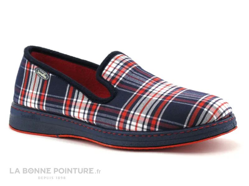 Achat chaussures Semelflex Homme Pantoufle et Chausson, vente Semelflex SUPER XAVIER Marine - Rouge - Carreaux - Charentaise Hom