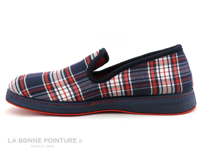 Achat chaussures Semelflex Homme Pantoufle et Chausson, vente Semelflex SUPER XAVIER Marine - Rouge - Carreaux - Charentaise Hom