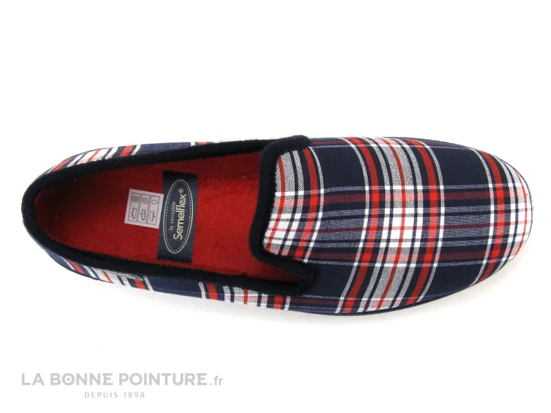 Achat chaussures Semelflex Homme Pantoufle et Chausson, vente Semelflex SUPER XAVIER Marine - Rouge - Carreaux - Charentaise Hom