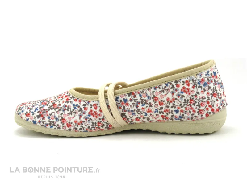 Achat chaussures Soca Femme Pantoufle Chausson, vente Soca 0333 Beige et Fleuri - Chausson ballerine Femme avec elastique