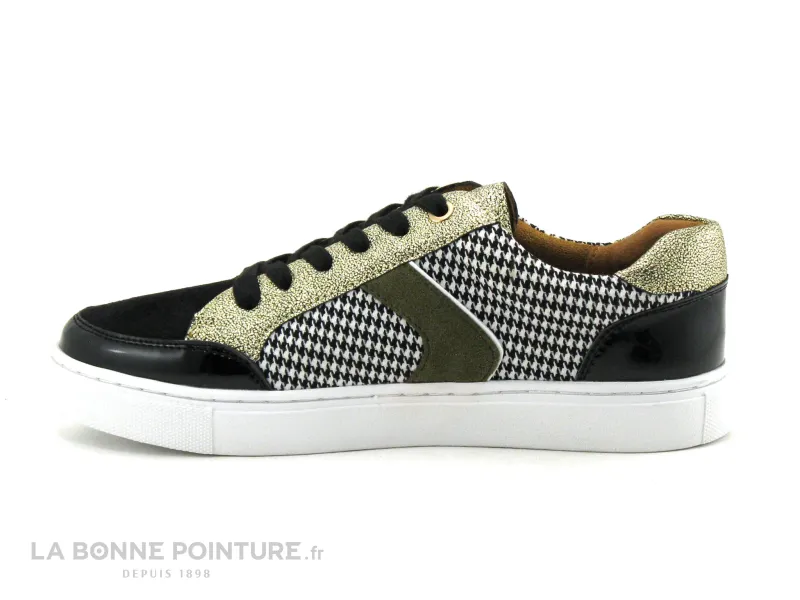 Achat chaussures The Divine Factory Femme Basket, vente The Divine Factory  QL4702 - Noir - Or - Pied de poule - Basket Femme