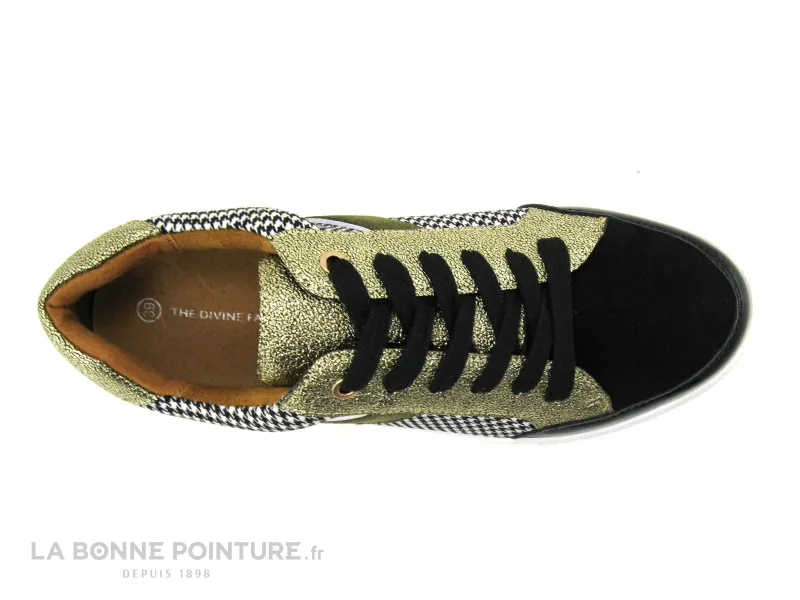 Achat chaussures The Divine Factory Femme Basket, vente The Divine Factory  QL4702 - Noir - Or - Pied de poule - Basket Femme