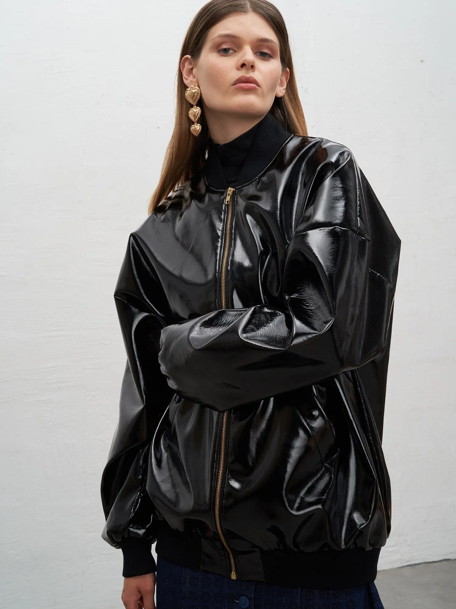 AURORE - Bombers oversize en vinyle Noir