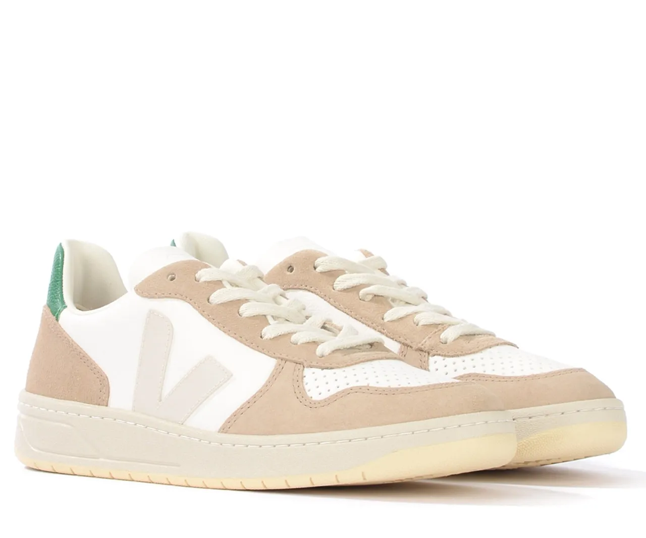 Baskets Veja V-10 blanc beige et vert