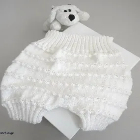 Bloomer ou culotte 3 mois, cache-couche, lait tricoté main, layette tricot bb fait main, modèle sur commande