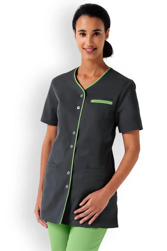 Blouse Beauté Femme - Boutonnée anthracite/vert pomme