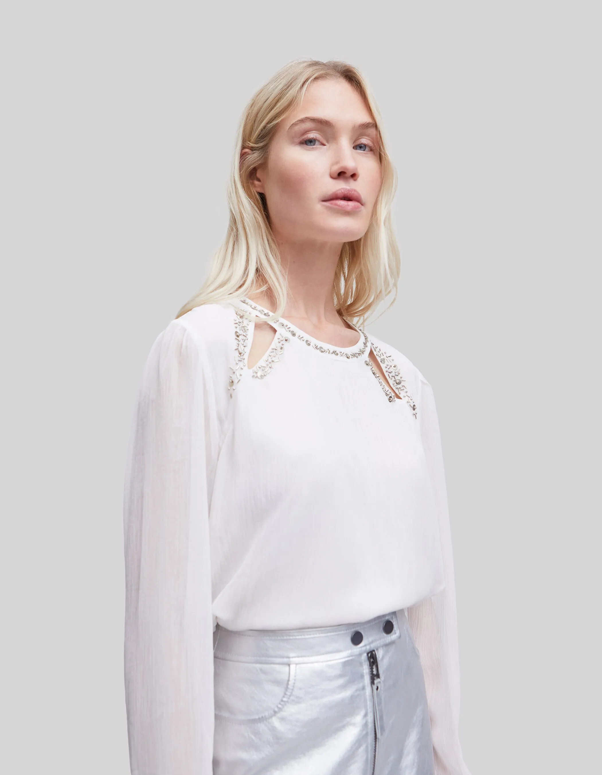 Blouse blanc cassé broderies perles Femme