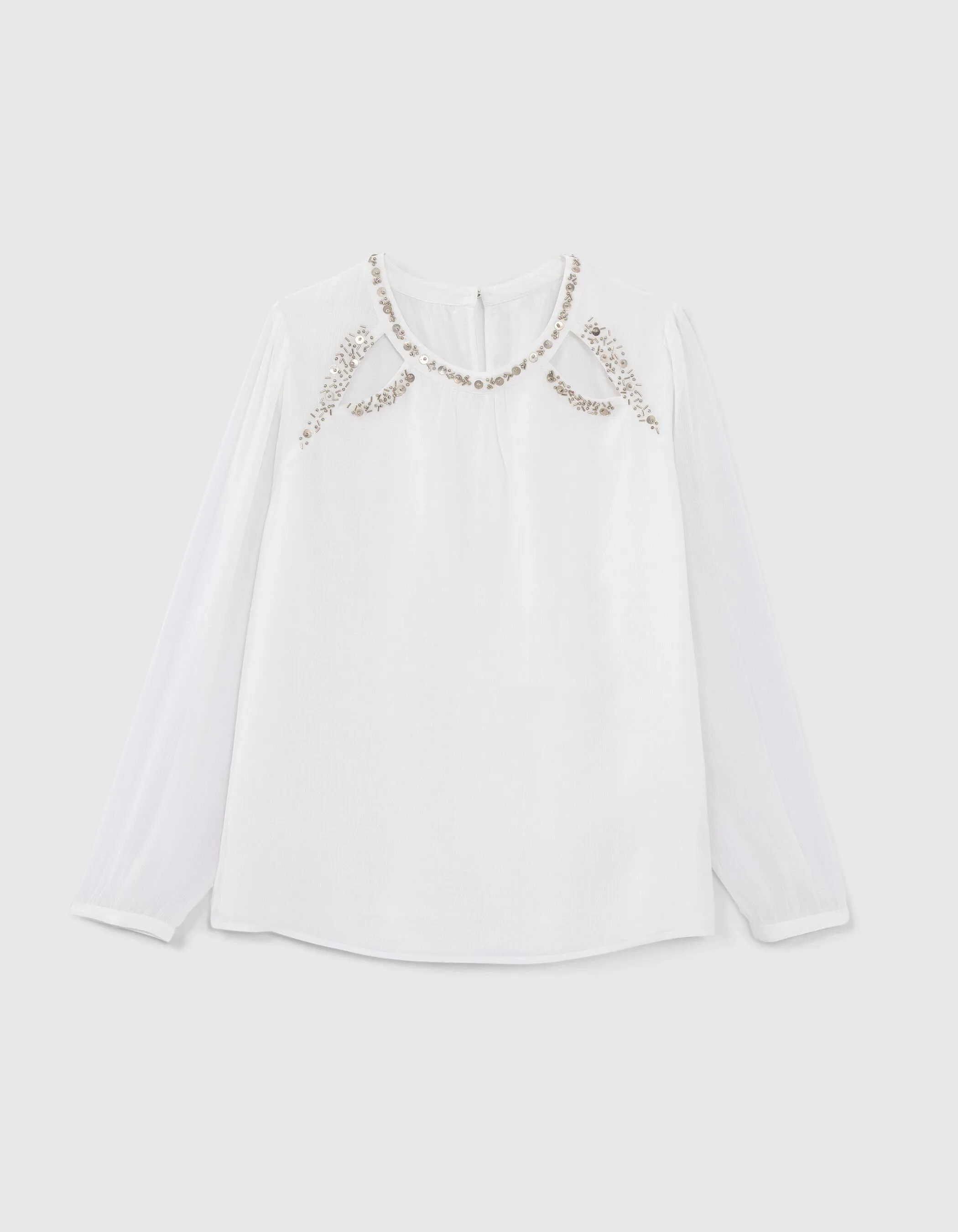 Blouse blanc cassé broderies perles Femme