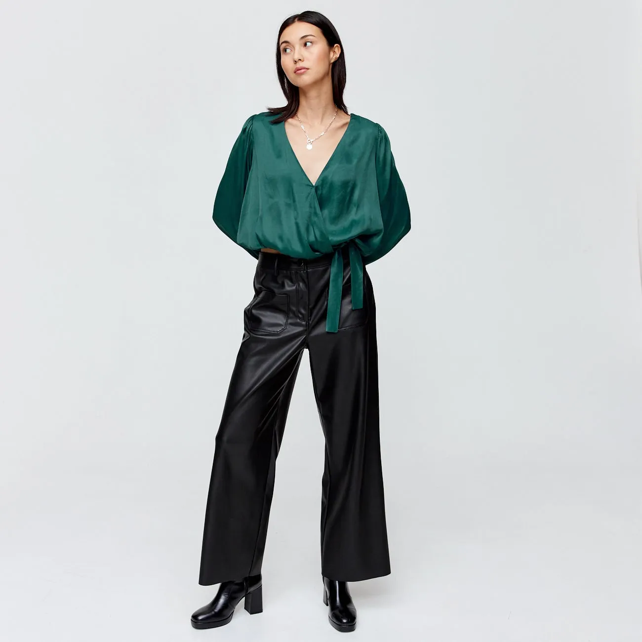 Blouse en satin Femme - Vert émeraude