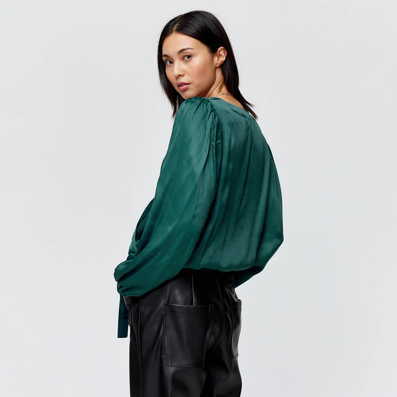 Blouse en satin Femme - Vert émeraude