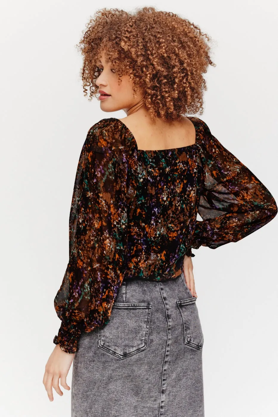 Blouse en voile imprimé Femme - Imprimé noir