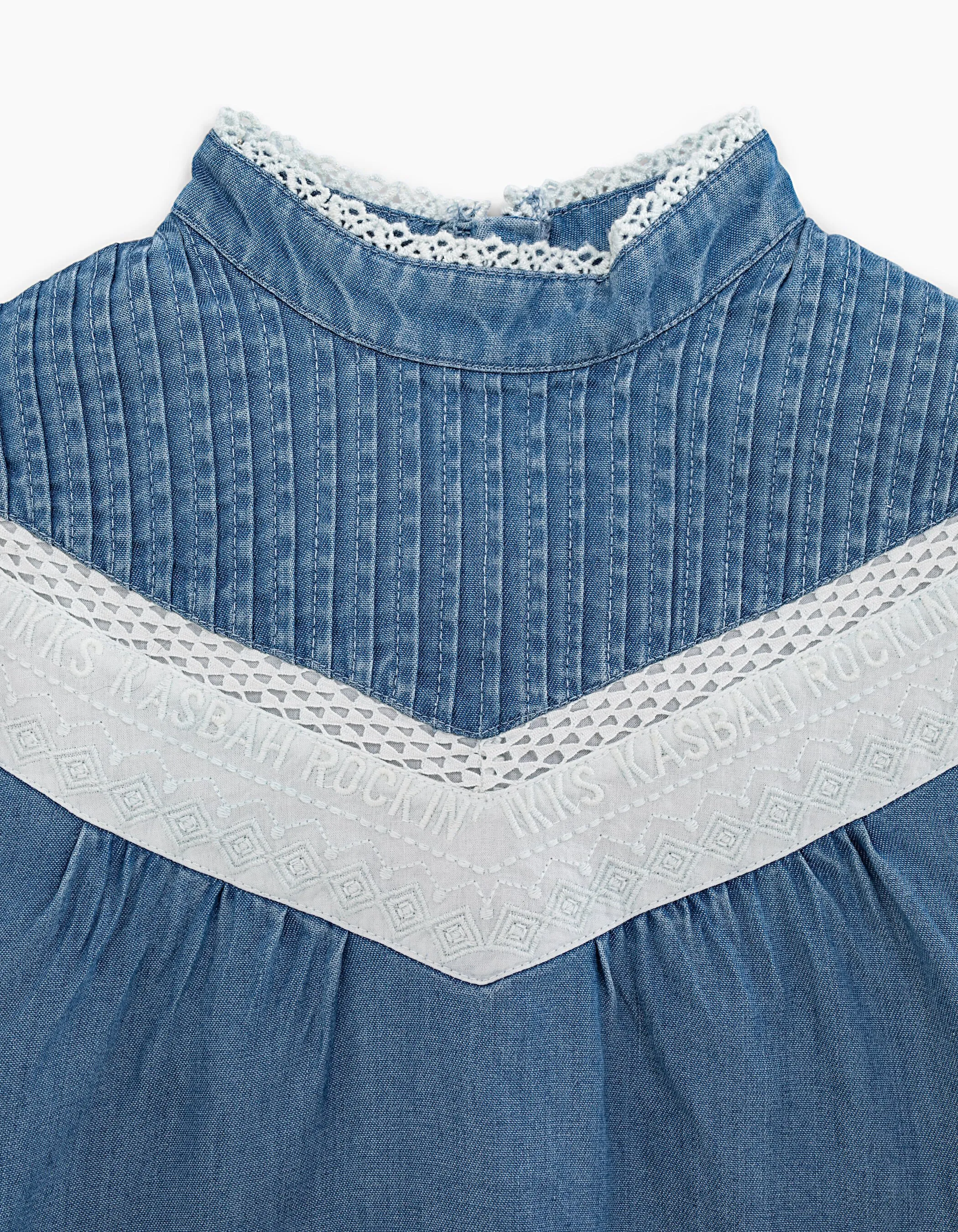 Blouse light blue avec dentelle fille