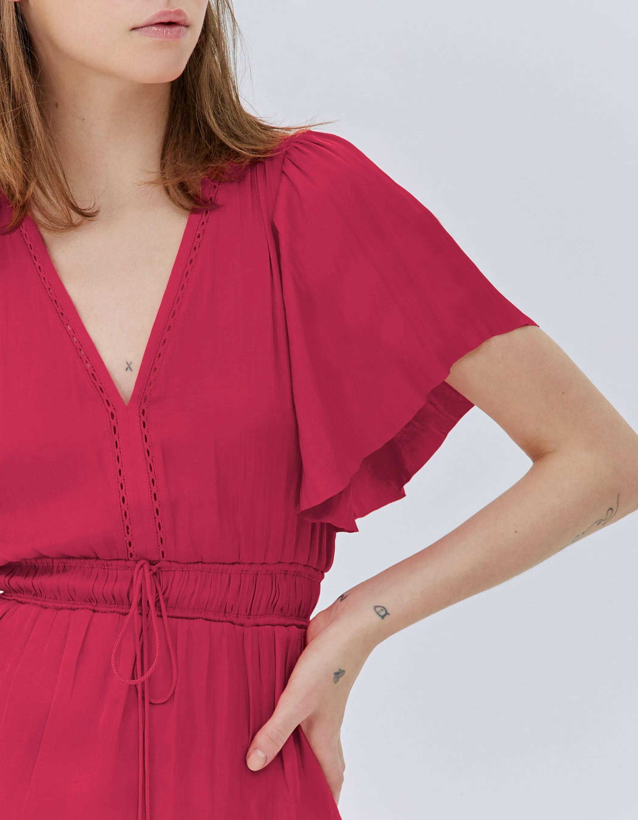 Blouse peplum fushia acidulé femme