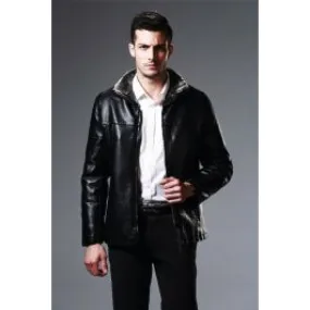 Blouson Simili Cuir Intérieur Fourrure pour Homme Col Court