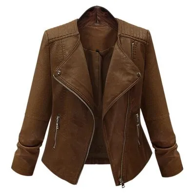 Blouson style motard en imitation cuir pour femme.