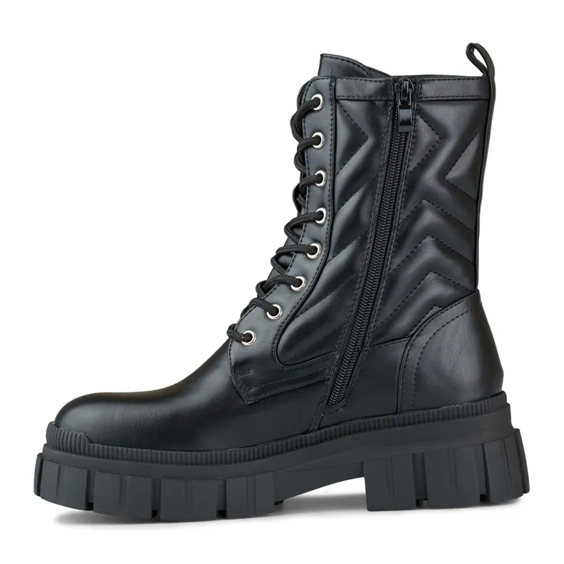 Bottines workwear femme noires à lacets et tige décorative le noir