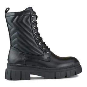 Bottines workwear femme noires à lacets et tige décorative le noir