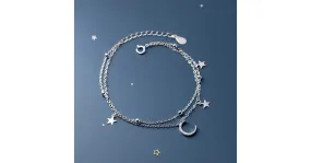 Bracelet double couche avec pendentif étoiles et lune pour femme