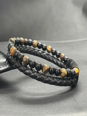 Bracelet en oeil de tigre et obsidienne - Noir