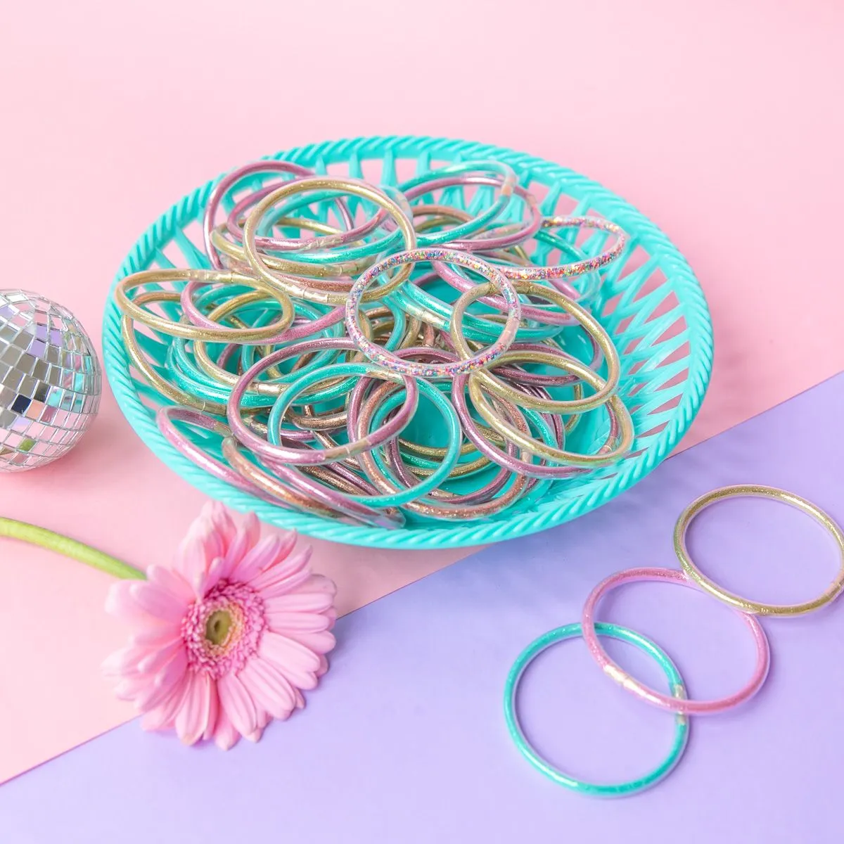 Bracelet plastique paillettes rose