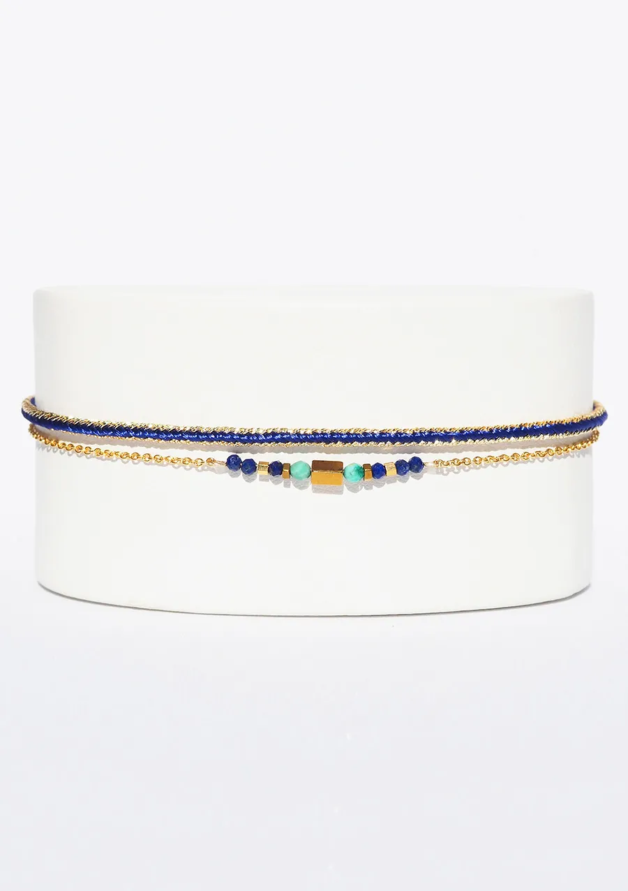 Bracelet tissé de fils de soie et fils d'or, perles - Lapis – Label AÉ Paris