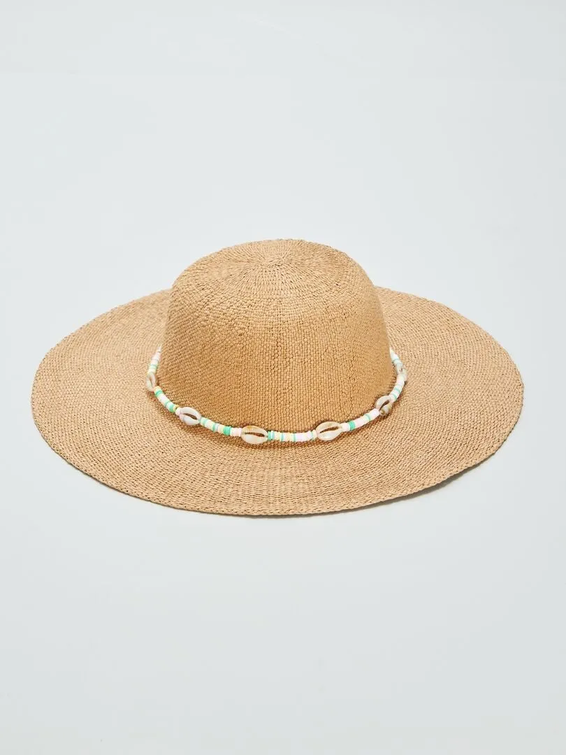 Chapeau avec perles - Beige