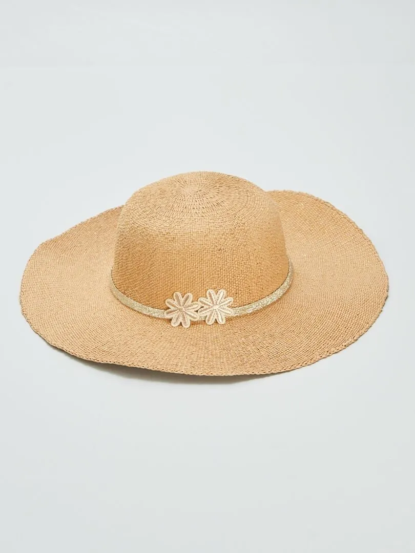 Chapeau de paille pailleté - Beige