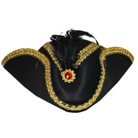 Chapeau tricorne avec bordure en galon doré 