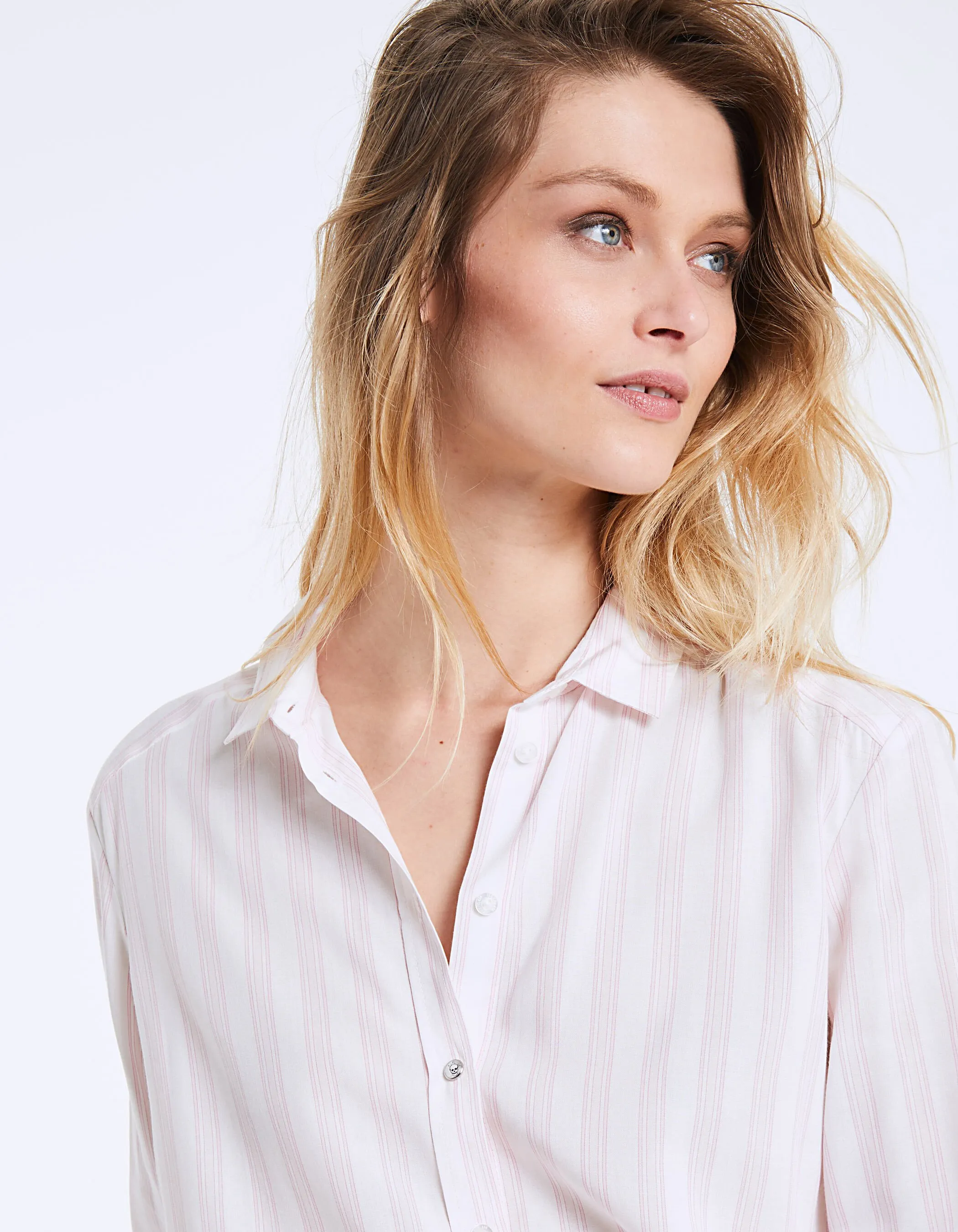 Chemise à rayures roses en viscose tencel femme