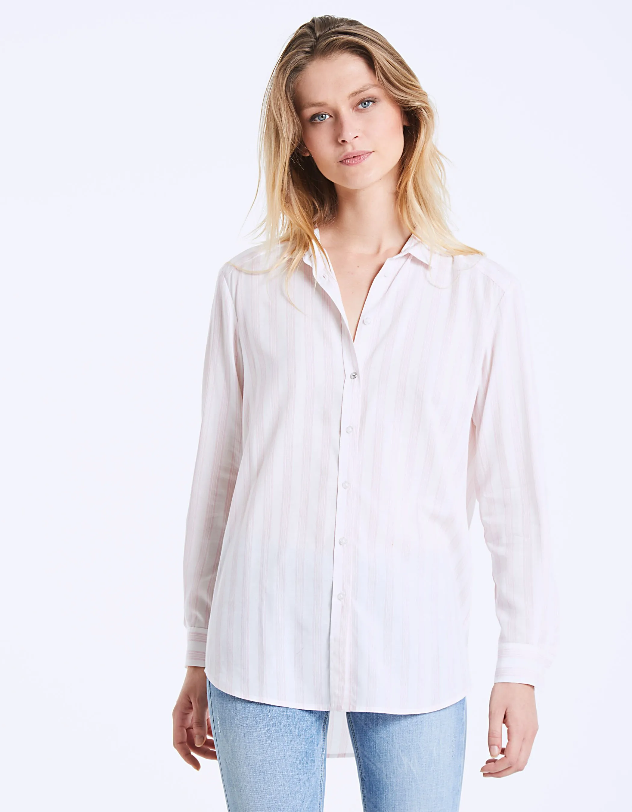 Chemise à rayures roses en viscose tencel femme