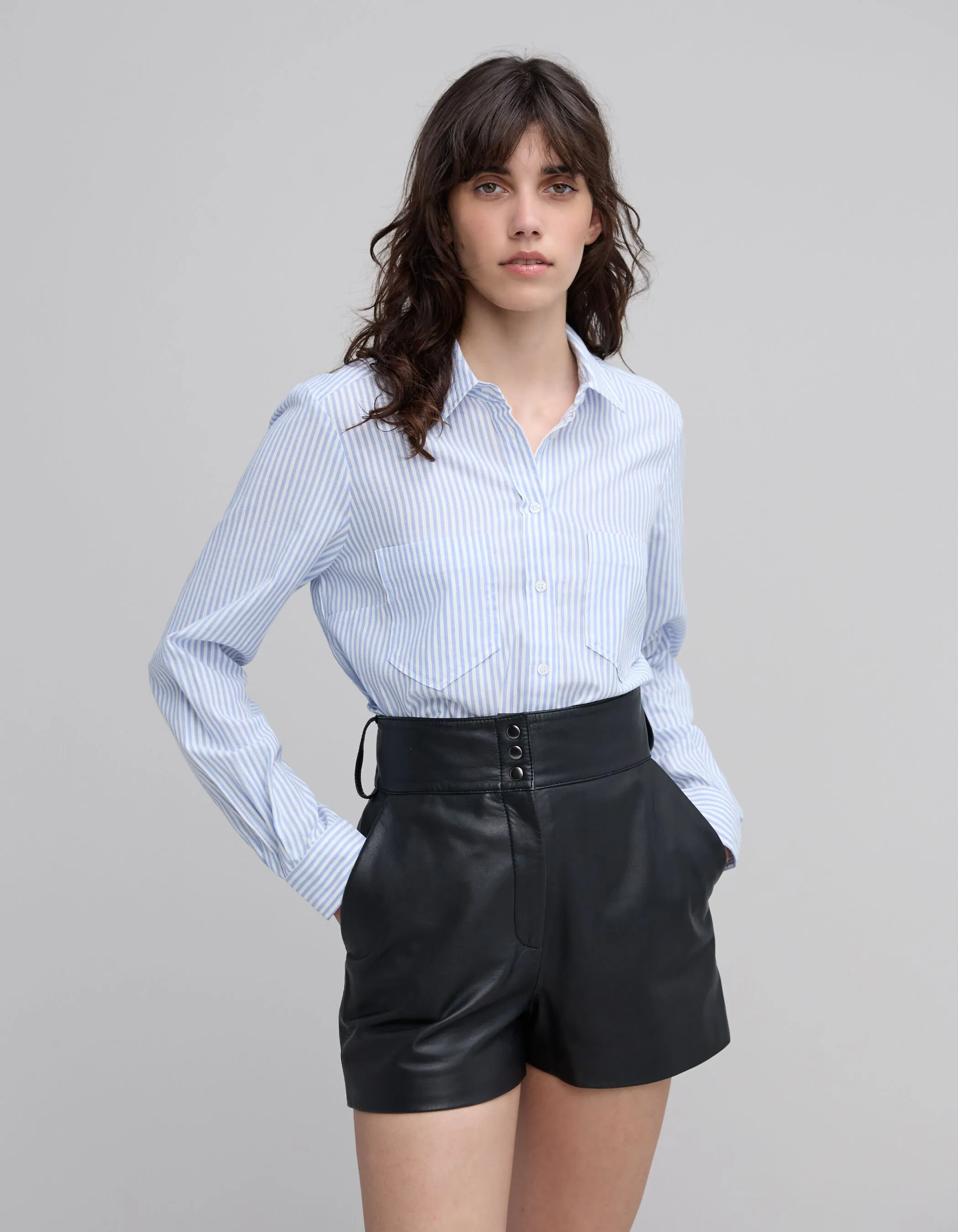 Chemise bleue rayée blanche Femme